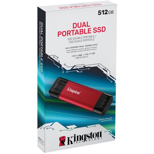 Kingston Portable SSD 1TB, SPSD, USB 3.2 Gen.2 Type-A/Type-C, Read up to 1,050MB/s, Write up to 950 MB/s, Red SPSD/1TB Cene