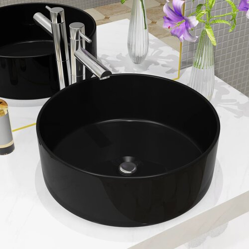 vidaXL Keramični umivalnik okrogle oblike črne barve 40x15 cm Cene