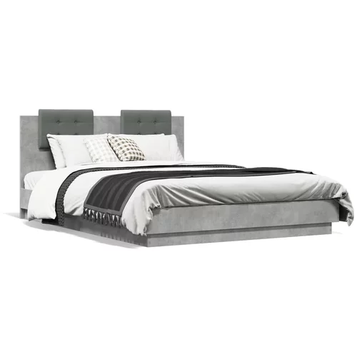 vidaXL Okvir kreveta s uzglavljem siva boja betona 120x200 cm drveni