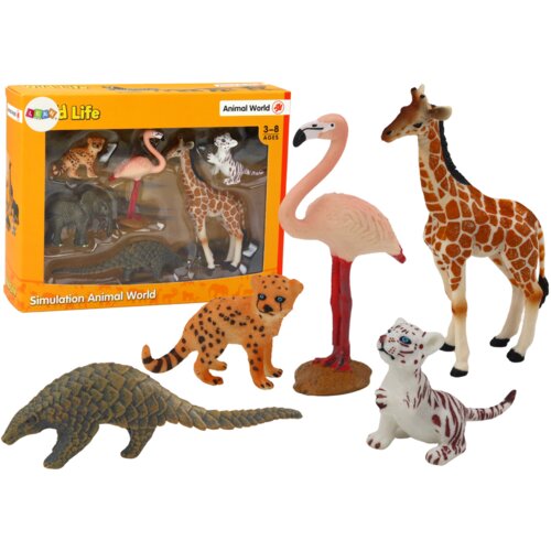  Set of Animals Figurines Giraffe Flamingo Elephant Tiger Cene