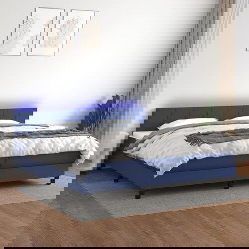 The Living Store Box spring postelja z vzmetnico LED modra 200x200 cm blago - Box Spring Postelja, (21516021) Slike
