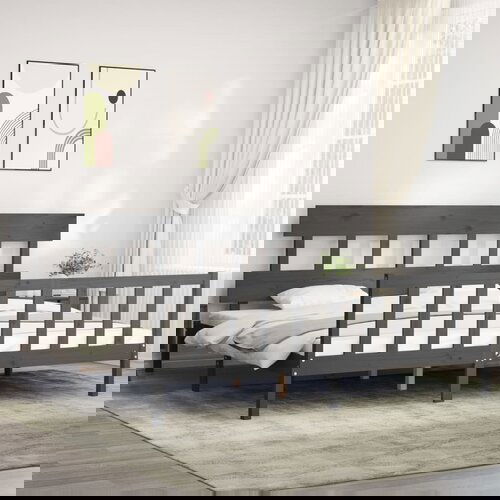 vidaXL Okvir za krevet s uzglavljem sivi 200 x 200 cm od masivnog drva Cijene