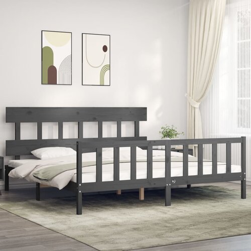 vidaXL Posteljni okvir z vzglavjem siv 200x200 cm trden les Cene
