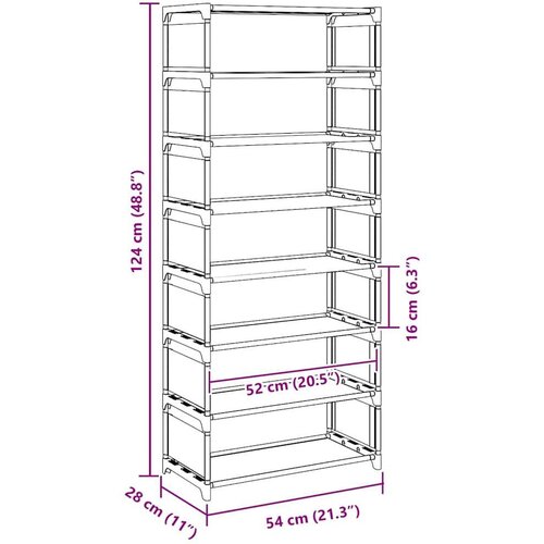 VidaXL stalak za cipele 8 slojeva sivi 54x28x124 cm netkana tkanina Slike
