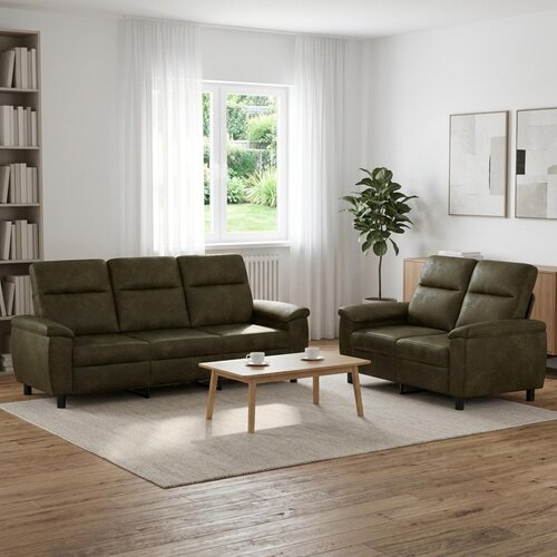  Set sofe 2 pcs Maslinasto zelena Umetnička suknja koža Slike