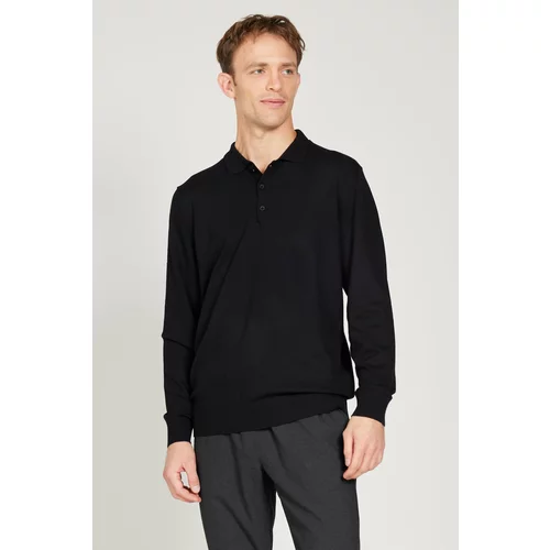 ALTINYILDIZ CLASSICS Men's Black Standard Fit Normal Cut Polo Neck Knitwear Sweater