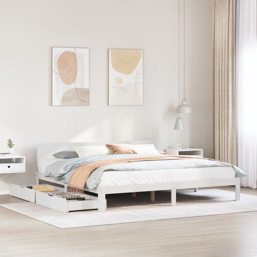 VidaXL Okvir kreveta s ladicama bez madraca bijeli 180x200 cm Slike