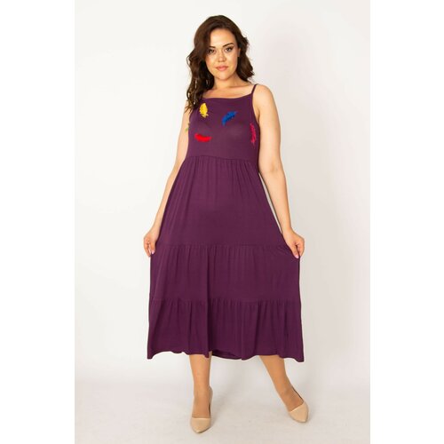 Şans Women's Plus Size Purple Appliqués, Layered Straps Dress Slike