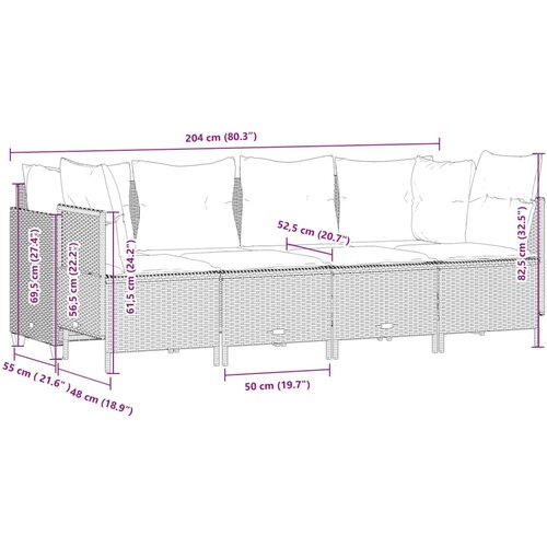  5-dijelni vrtni set sofa s jastucima bež od poliratana 204 x 55 x 70 cm Slike