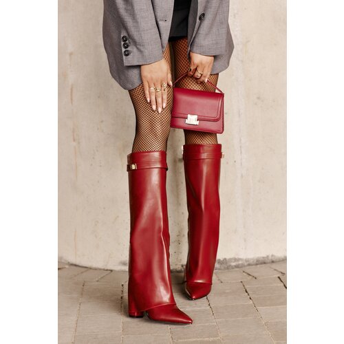 Boto FB2 Women&amp;#039;s Eco Leather Boots With Turned Shaft On Heel Burgundy Avamora Slike