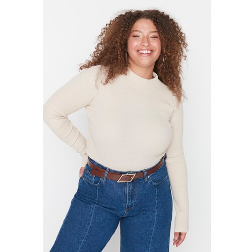 Trendyol Curve Beige Stand Collar Bodycon Knitted Blouse Cijene