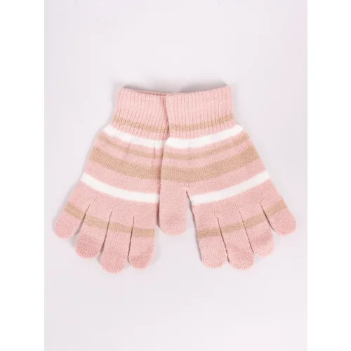 Yoclub Kids's Girls' Five-Finger Striped Gloves RED-0118G-AA50-006