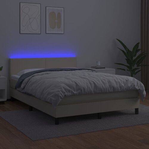 Krevet box spring s madracem LED krem 140x190cm od umjetne kože Slike