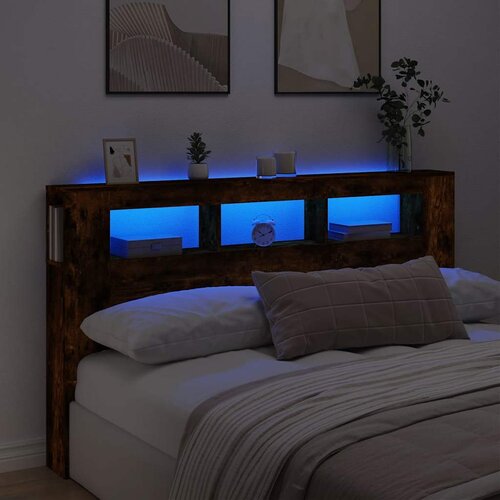  LED uzglavlje boja dimljenog hrasta 180x18,5x103,5 cm Cene
