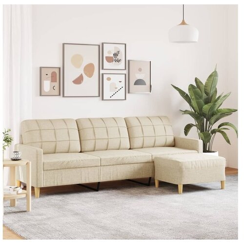 vidaXL Kavč trosed s stolčkom za noge krem 210 cm blago Cene