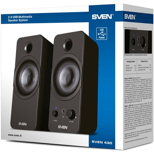 Sven 430 2.0 zvočniki, ČRNI, USB, Izhodna Moč 2x3W (RMS) Slike