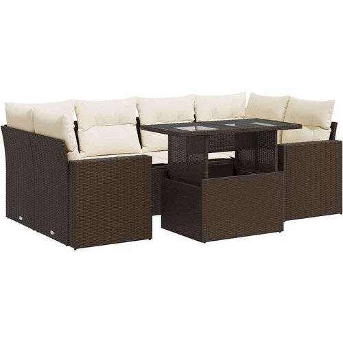 VidaXL 7-dijelni set vrtnih sofa od poliratana s jastucima smeđi Slike