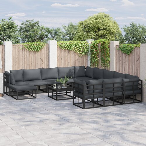 vidaXL Vrtna sedežna garnitura 13 pcs Črna 70 x 70 x 32 cm Aluminij Cene