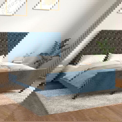 The Living Store Posteljni okvir z vzglavjem temno moder 140x190 cm žamet - Posteljni Okvir Z Vzglavjem, (21492614) Slike