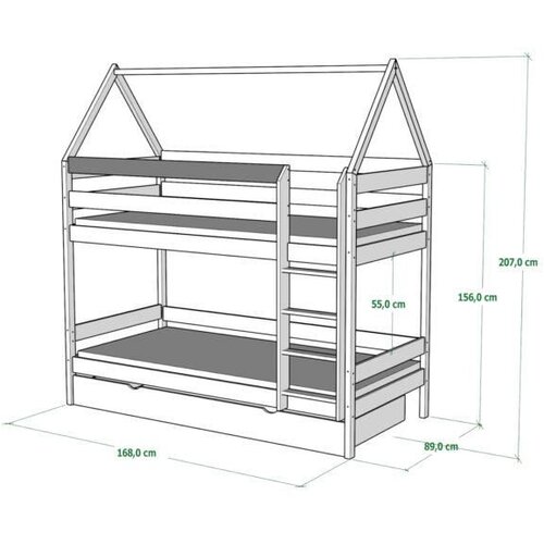 Molarem Home Drveni dječji krevet na kat Domek - bijeli - 180x80 cm - S ladicom Slike