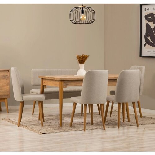 Hanah home vina - atlantic pine, cream atlantic pine cream extendable dining table & chairs set (6 pieces) Slike