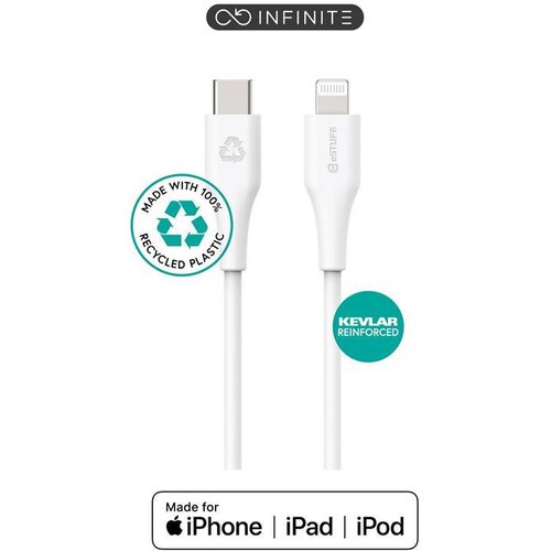 Estuff INFINITE kabel USB C-Lightning 3m, bel 5V/2.4A, 480Mbps, recikl. plastika, (5000117585) Cene