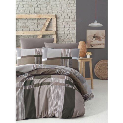  estela - brown browngreenwhitegrey ranforce double quilt cover set (eu) (it) Cene
