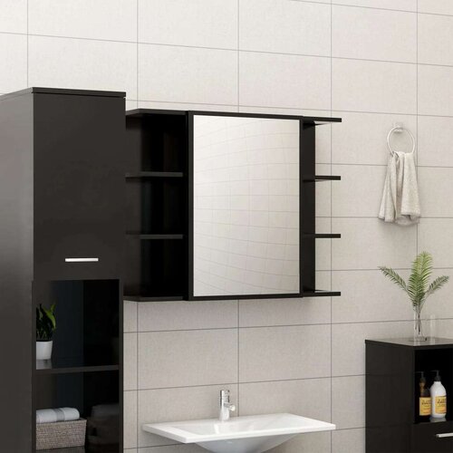 Kupaonski ormarić s ogledalom crni 80 x 20 5 x 64 cm od iverice Slike