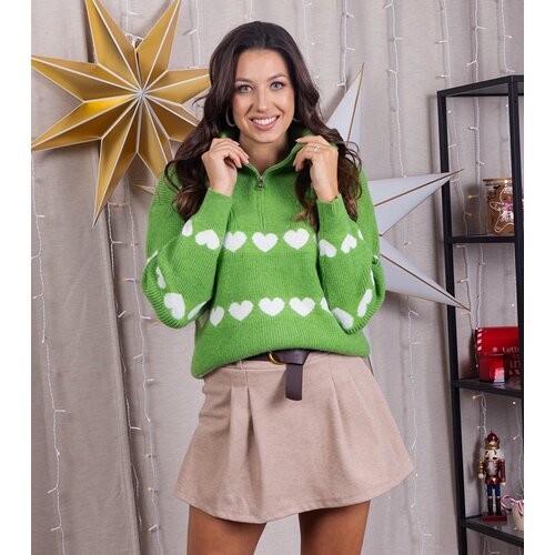 Gemre Green cardigan turtleneck sweater with hearts Alda Cene