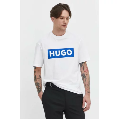 Hugo Blue Pamučna majica za muškarce, boja: bijela, s tiskom