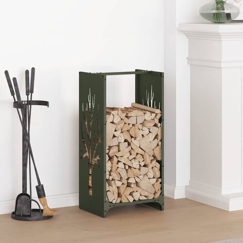 vidaXL stojalo za drva olivno zelena 40x30x80 cm hladno valjano jeklo Cene