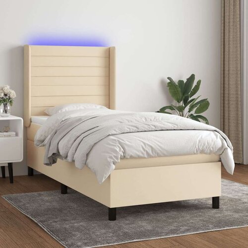  Box spring postelja z vzmetnico LED krem 100x200 cm blago Slike