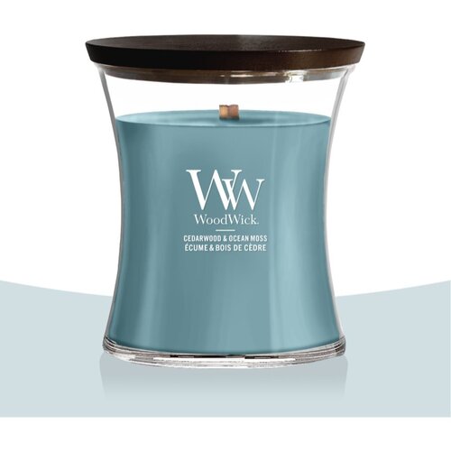 WoodWick Cedarwood &amp;amp; Ocean Moss di&amp;scaron;eča sveča z lesenim stenjem 275 g Slike