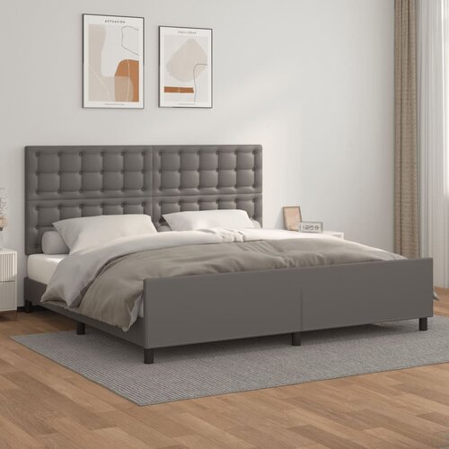 The Living Store Posteljni okvir z vzglavjem siva 200x200 cm umetno usnje - Posteljni Okvir Z Vzglavjem, (21503512) Slike