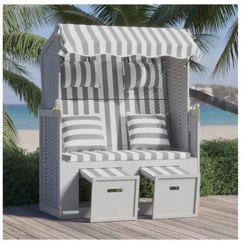  stol za na plažo z blazinami poli ratan in trles siv in bel