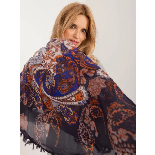 Fashion Hunters Navy Blue Silk Scarf with Patterns