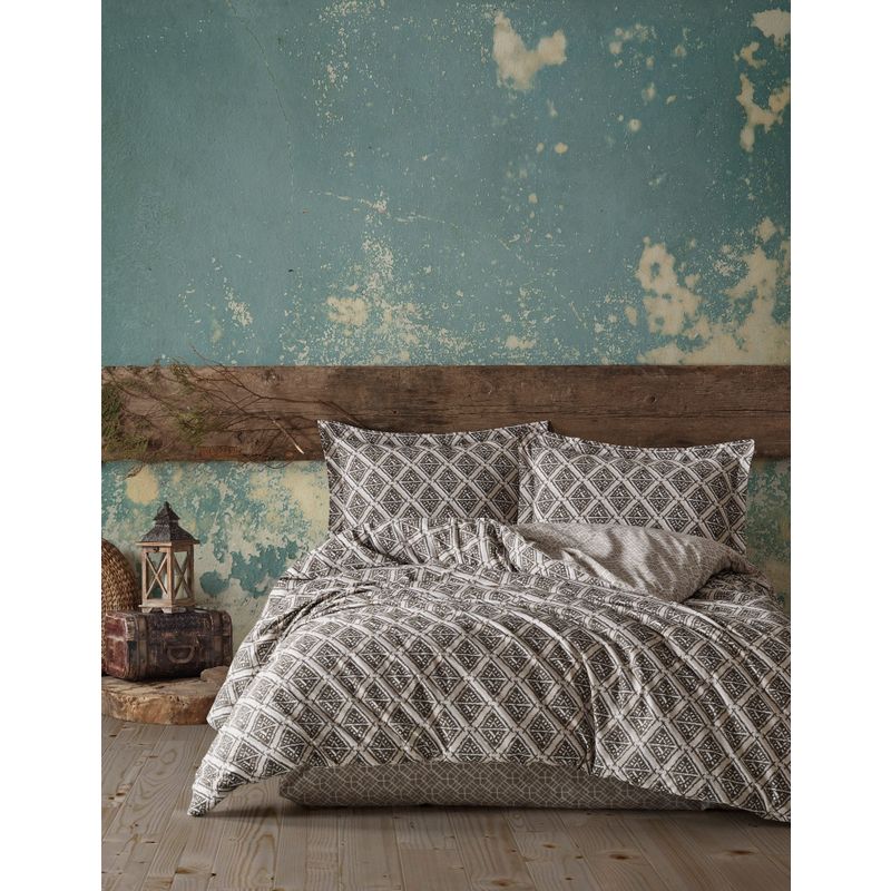  Sufi İkat v2 GreyTurquoiseBrown Ranforce Super King Quilt Cover Set (EU) (IT) Cene