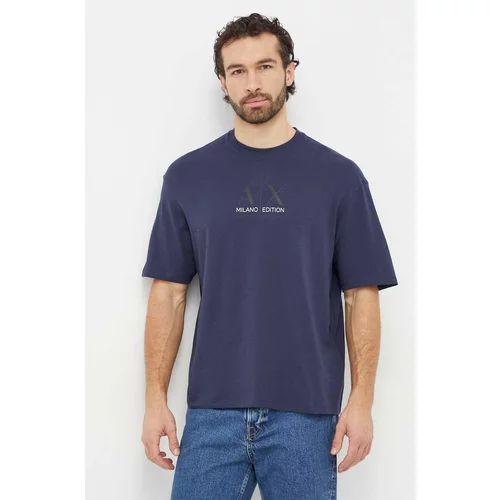 Armani Exchange Bombažna kratka majica moški, mornarsko modra barva