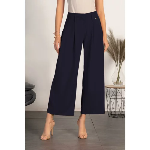 Fenzy elegantne hlače z ohlapnimi hlačnicami roqueta, temno modre