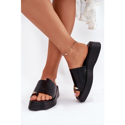 EVENTO Ladies Platform Slippers With Decorative Detail Black Linosea Cene