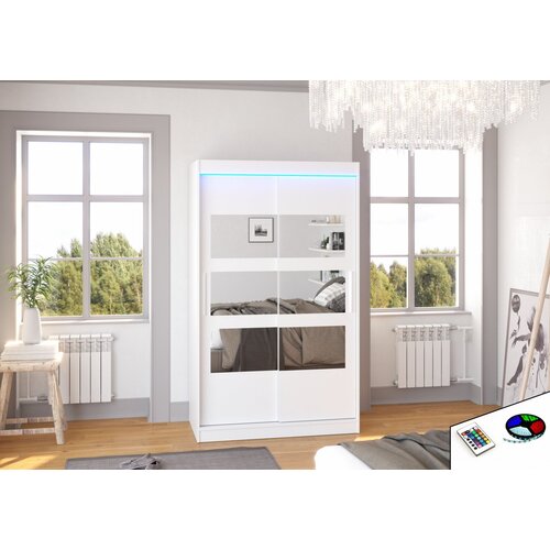 ADRK Klizni ormar s ogledalom i LED rasvjetom KOLORADO, 120 cm - BIJELA Slike