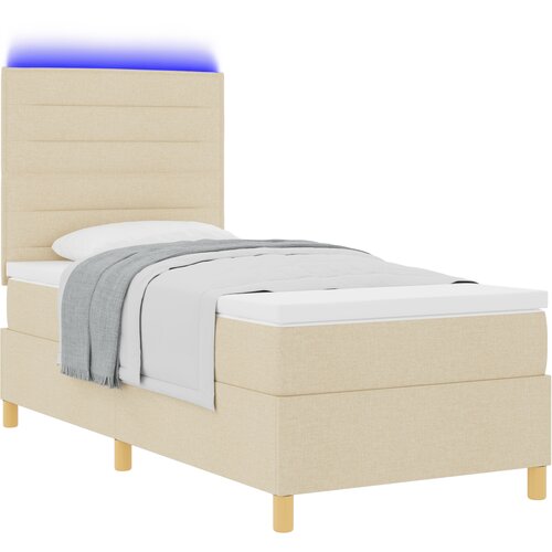 vidaXL Box Spring Postelja z Blazinico in LED Krem 90x190 cm Tkanina, (22067038) Cene
