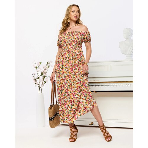 Resti White women's midi dress with floral pattern- Clothing Cene