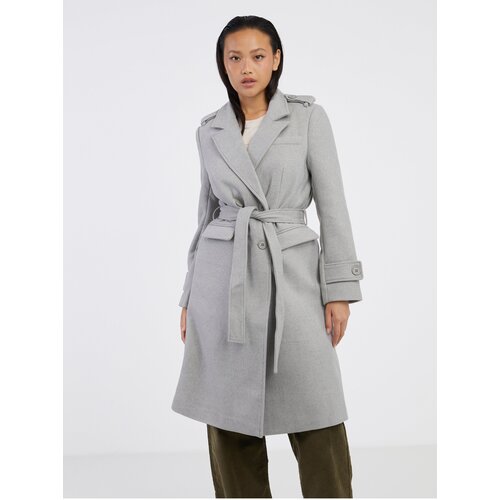 Noisy May Light grey women&amp;#039;s brindle coat with wool Leony - Ladies Slike
