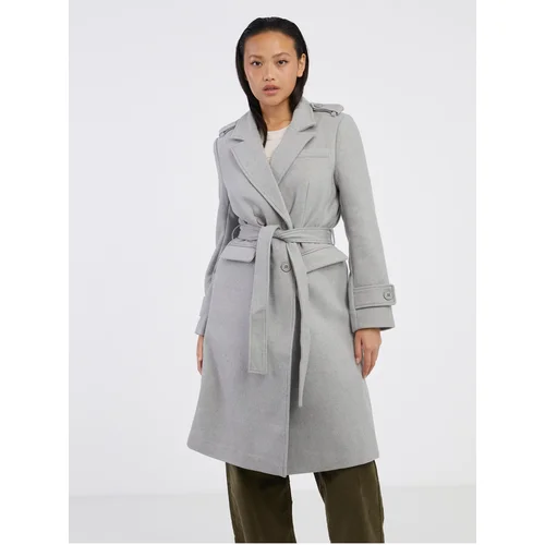 Noisy May Light grey women's brindle coat with wool Leony - Ladies