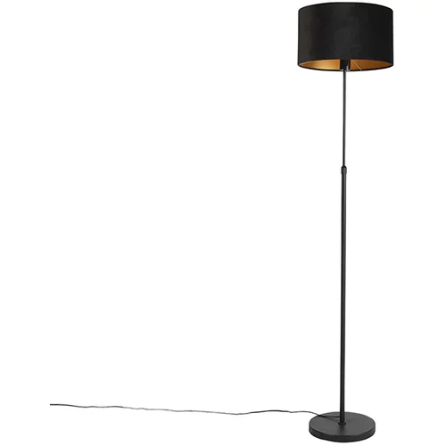 QAZQA Stoječa svetilka črna z velur senco črna z zlatom 35 cm - Parte
