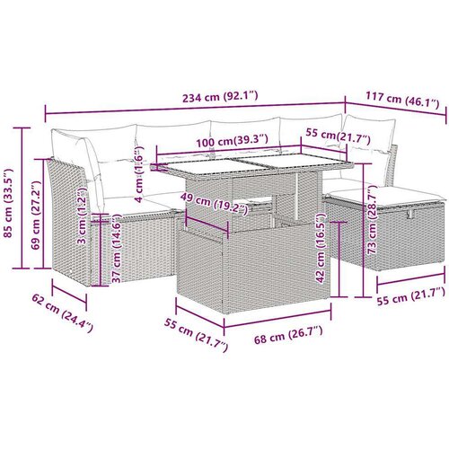 VidaXL 6-dijelni set vrtnih sofa od poliratana s jastucima sivi Slike