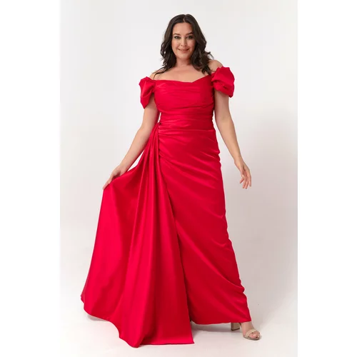 Lafaba Women's Red Bateau Neck Evening Dress &; Prom Evening Dress With Sweep Train