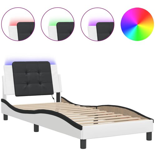 Maison Chic Posteljni okvir - Enojna postelja - Postelja za odrasle z LED lučkami bel in črn 90x200 cm umetno usnje, (21696156) Slike
