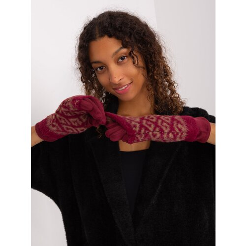 Fashion Hunters Burgundy warm gloves with patterns Slike